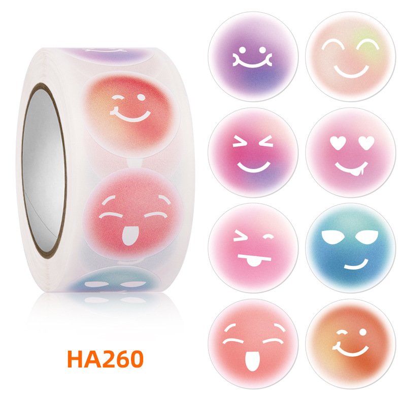 Wholesale factory Roll stickers cute smile face cartoon sticker self-adhesive sticker in stock 500pcs