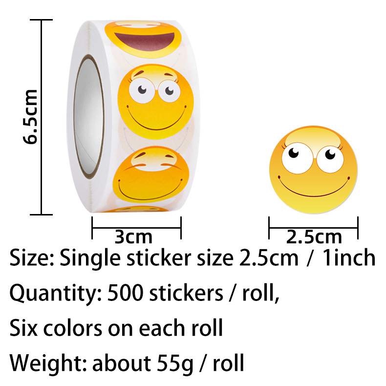 Wholesale factory Roll stickers cute smile face cartoon sticker self-adhesive sticker in stock 500pcs