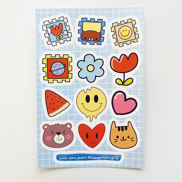 Hot Selling PVC Vinyl Brand Printing Sticker Sheets Die Cut Adhesive Logo Custom Cartoon Stickers