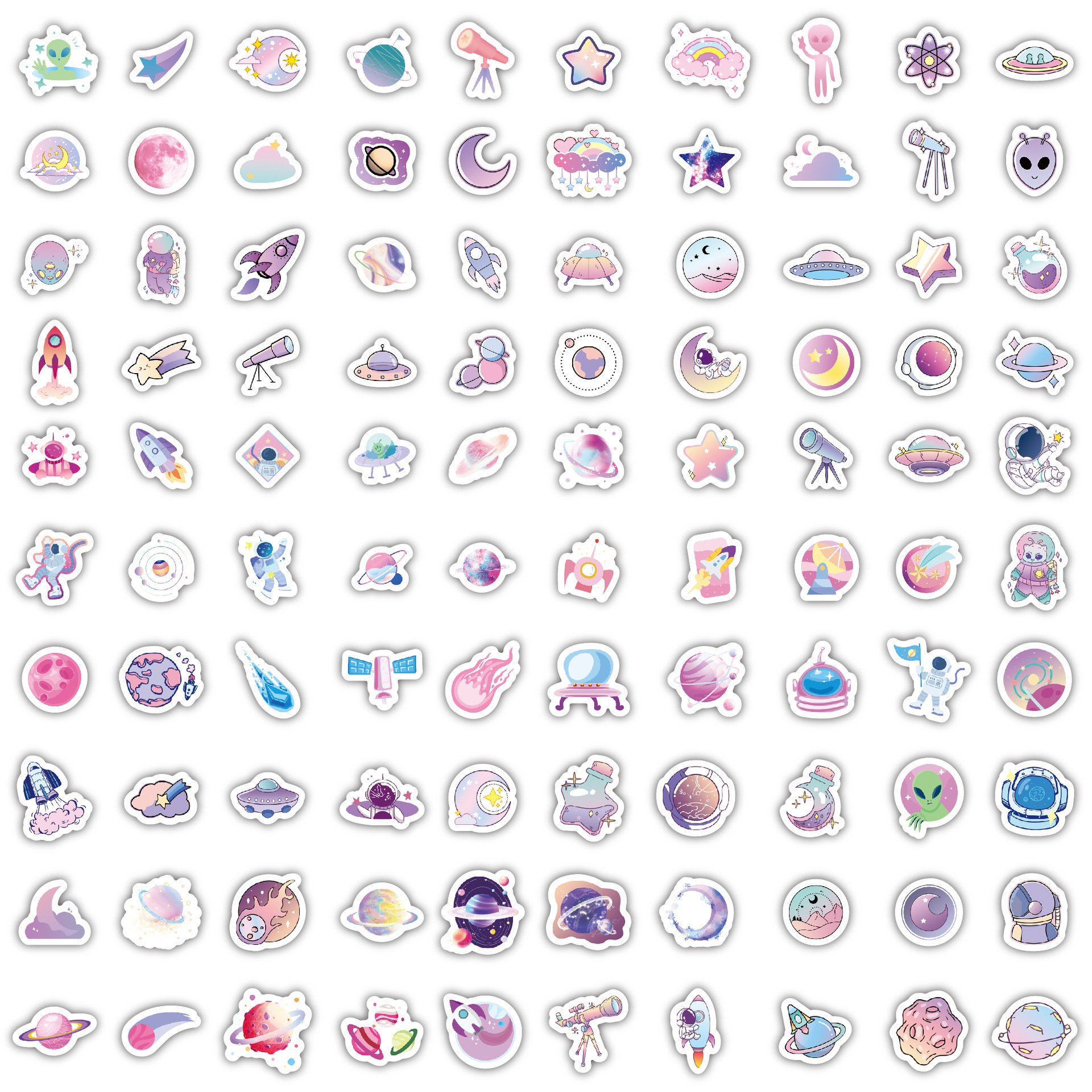 High Quality 100Pcs Starry Sky Sticker Colorful Cartoon Universe Planet Solar System Happy Decoration Phone Planet Sticker