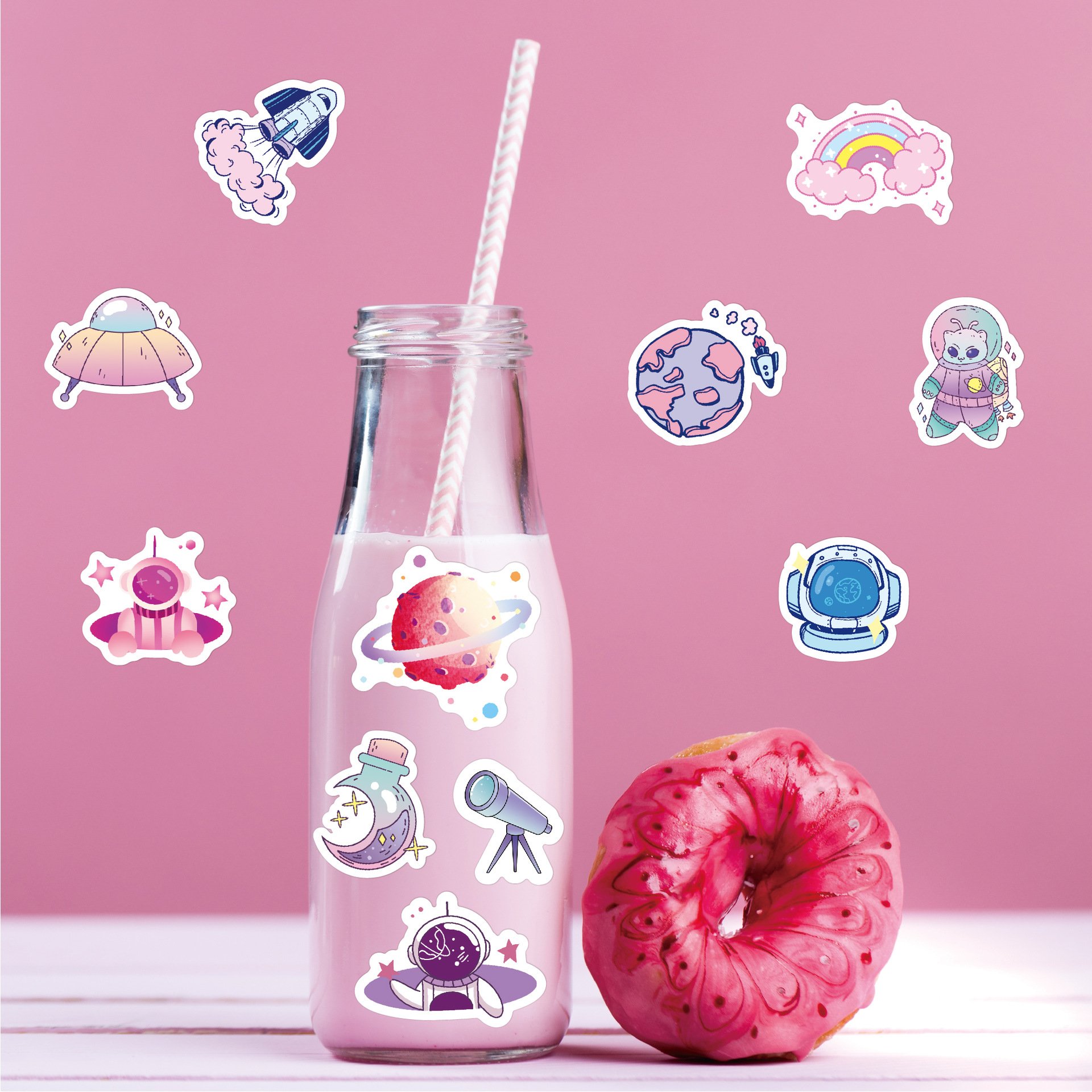 High Quality 100Pcs Starry Sky Sticker Colorful Cartoon Universe Planet Solar System Happy Decoration Phone Planet Sticker