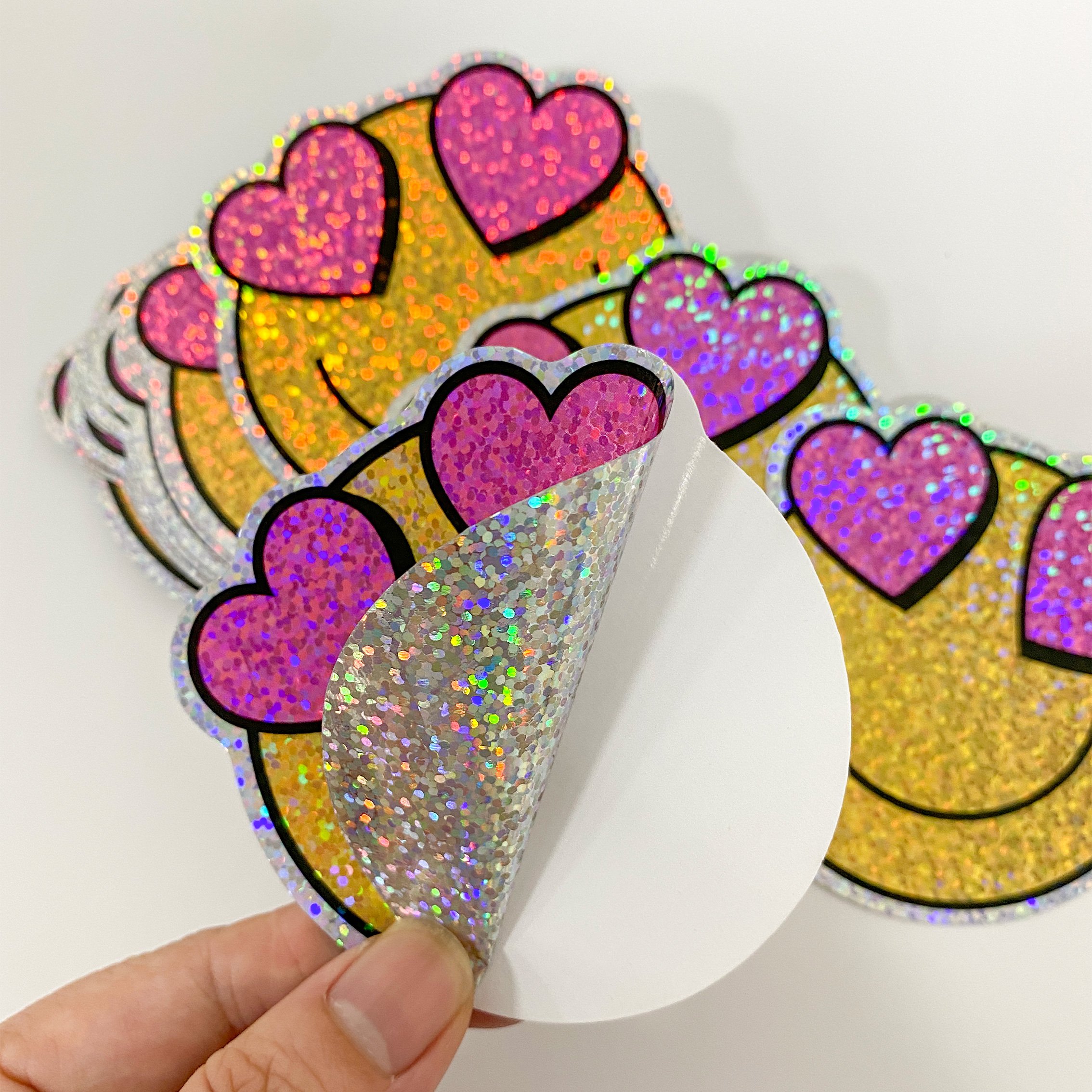 Custom High Quality Dot Holographic vinyl stickers printing Custom Die Cut Self Adhesive Reflective Rainbow Holographic Sticker