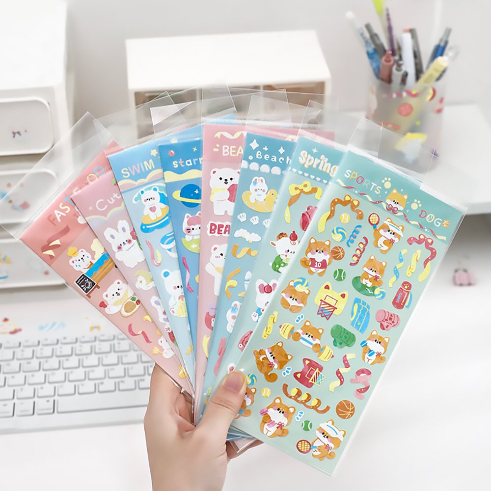 Custom Glossy Matte Adhesive Paper Vinyl Printed Logo Kawaii Cute Animal Cartoon Deco Aesthetic Stickers Sheet Kiss Cut
