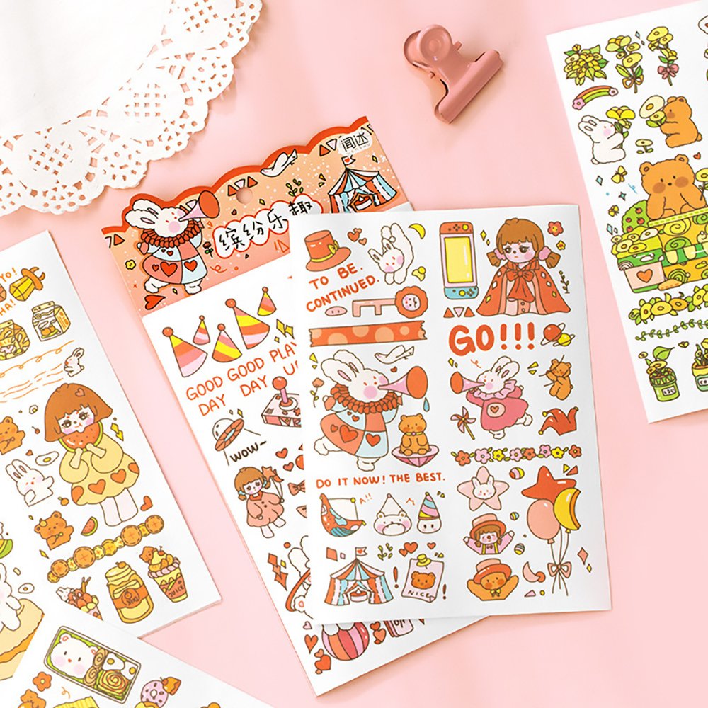 Custom Glossy Matte Adhesive Paper Vinyl Printed Logo Kawaii Cute Animal Cartoon Deco Aesthetic Stickers Sheet Kiss Cut