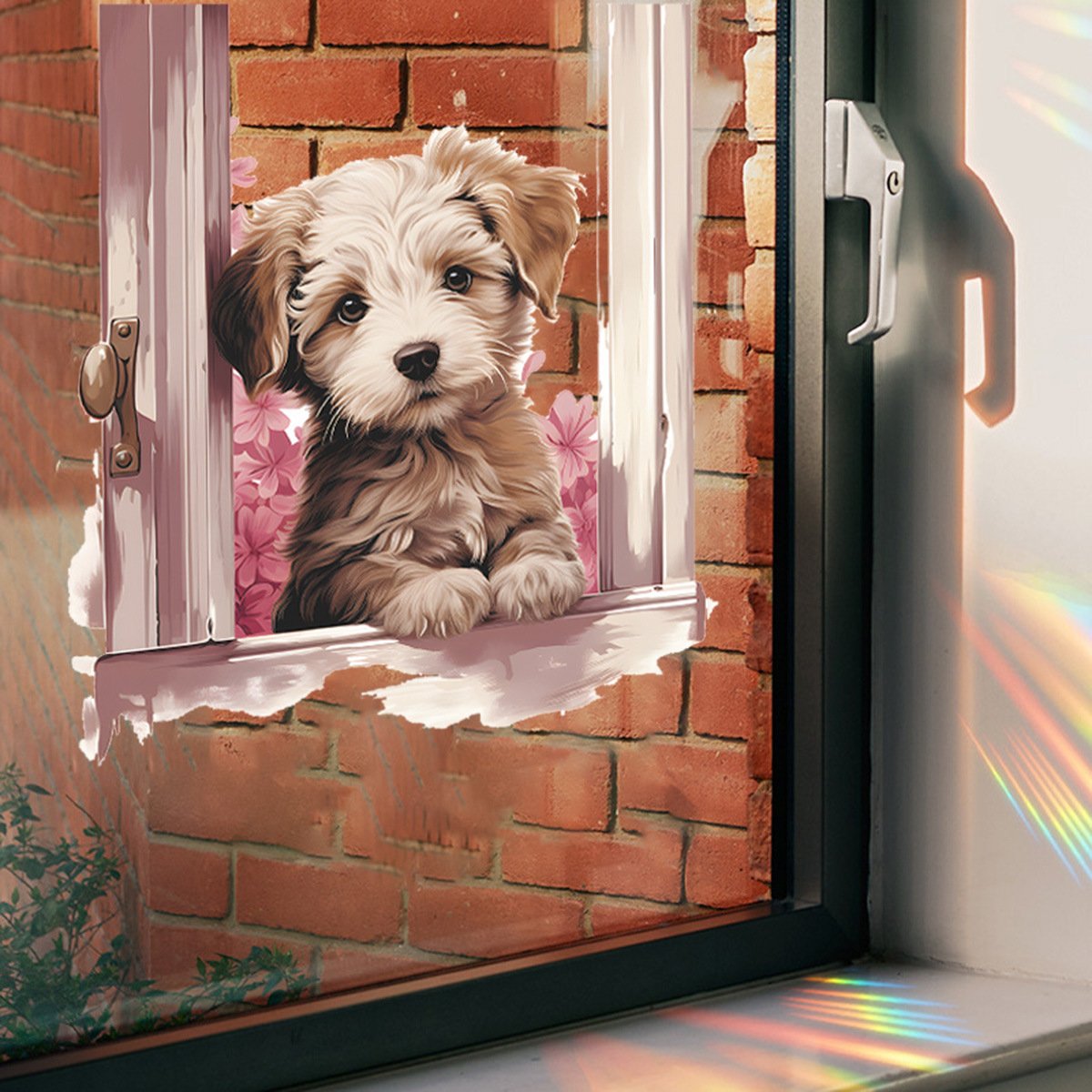 Creative cartoon window dog home background decoration and beautification come with adhesive wall stickers self-adhesive