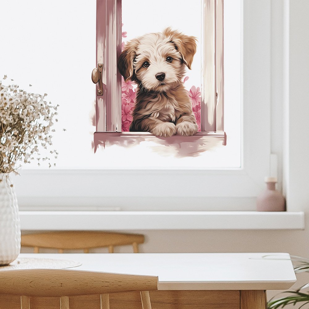 Creative cartoon window dog home background decoration and beautification come with adhesive wall stickers self-adhesive