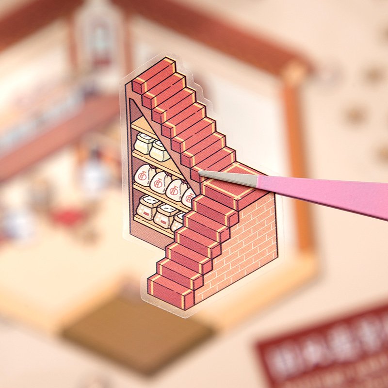 SIMNO Cute Fun Chinese Style Cartoon 3D House Landscaping Scene Stickers Transparent Scrapbooking Clipping Decal (Gen 3.0)