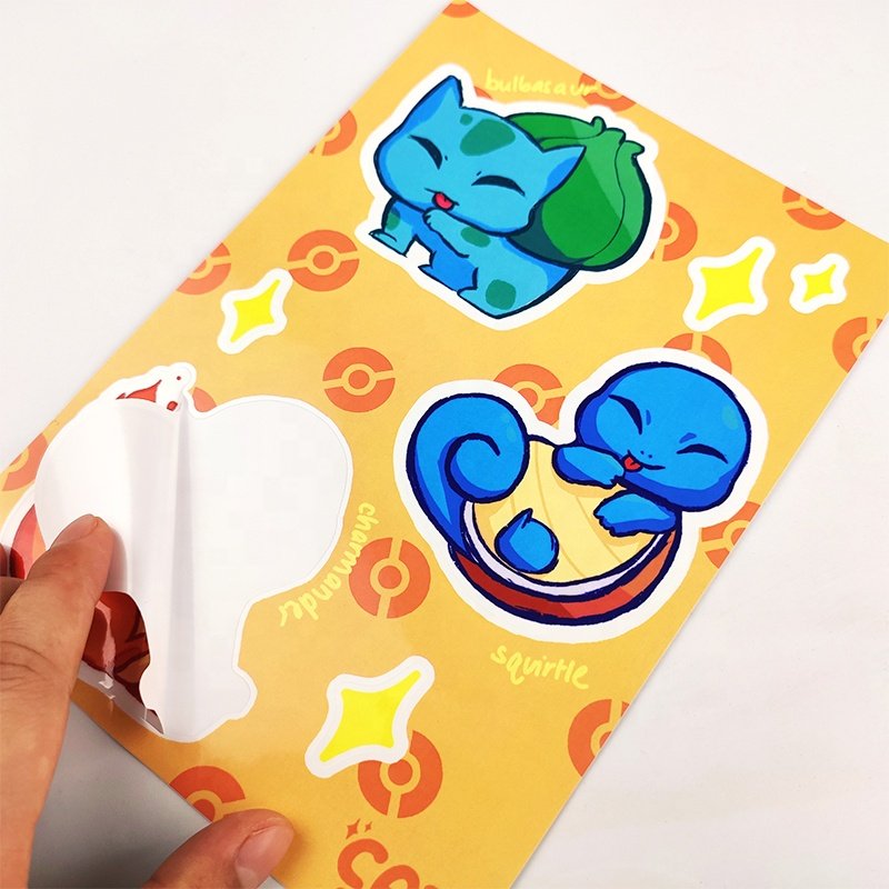 Printed Self Adhesive Waterproof Multiple Cartoon Designs On A4 A5 A6 Sheet Custom Kiss Cut Sticker Sheet