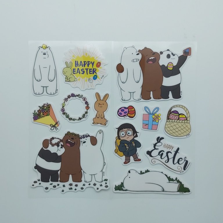 Custom lovely printed die cut cartoon TPE reusable labels stickers, funny stickers packaging in sheet