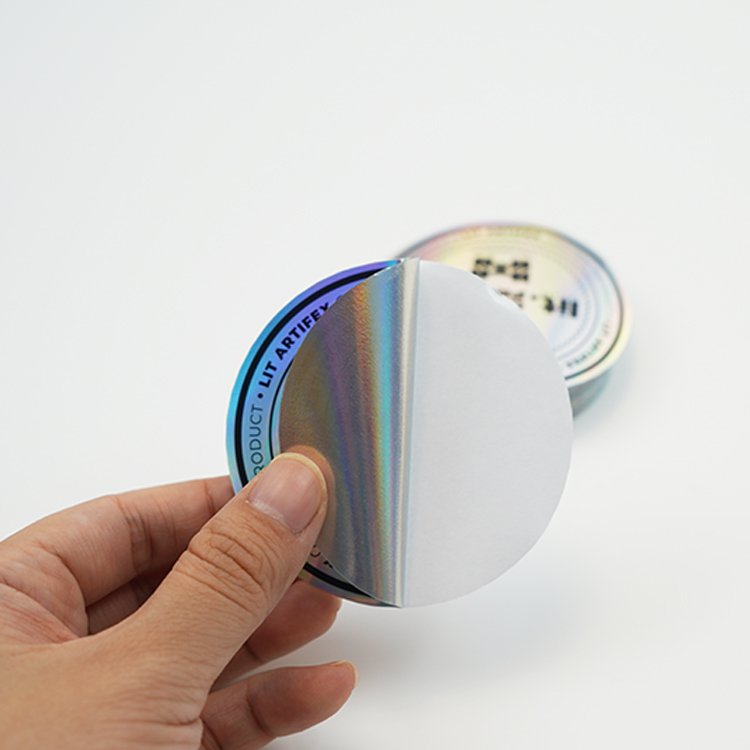 private customization personalized waterproof rainbow holographic labels vinyl pvc die cut sticker with circle shape