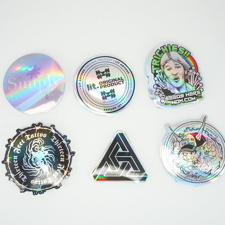 private customization personalized waterproof rainbow holographic labels vinyl pvc die cut sticker with circle shape