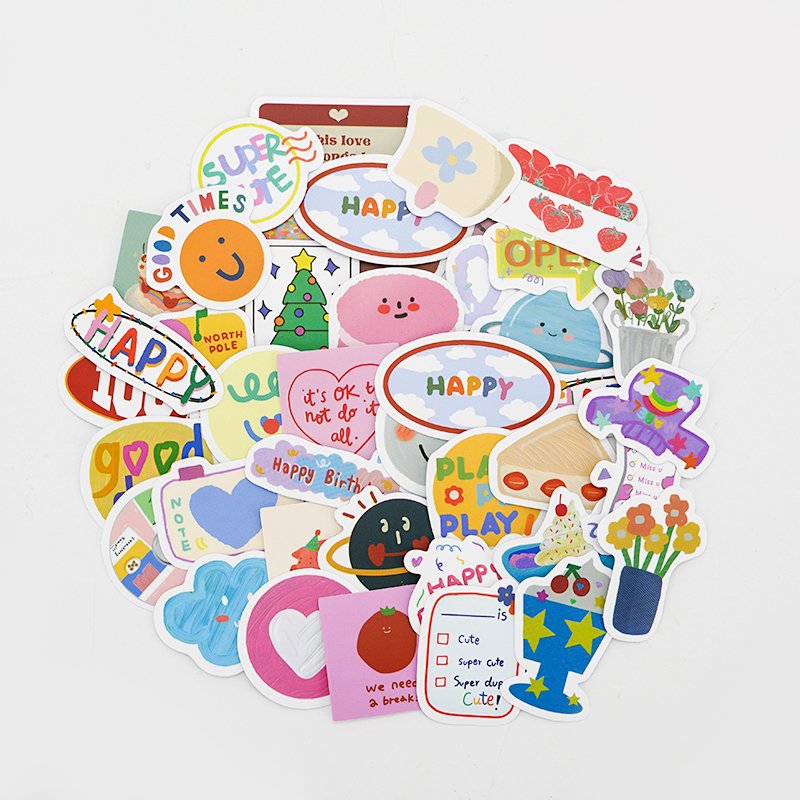 Custom Harmless Decal Logo Individual Vinyl Paper Glitter Hologram Printing Journal Child Cartoon Die Cut Stickers