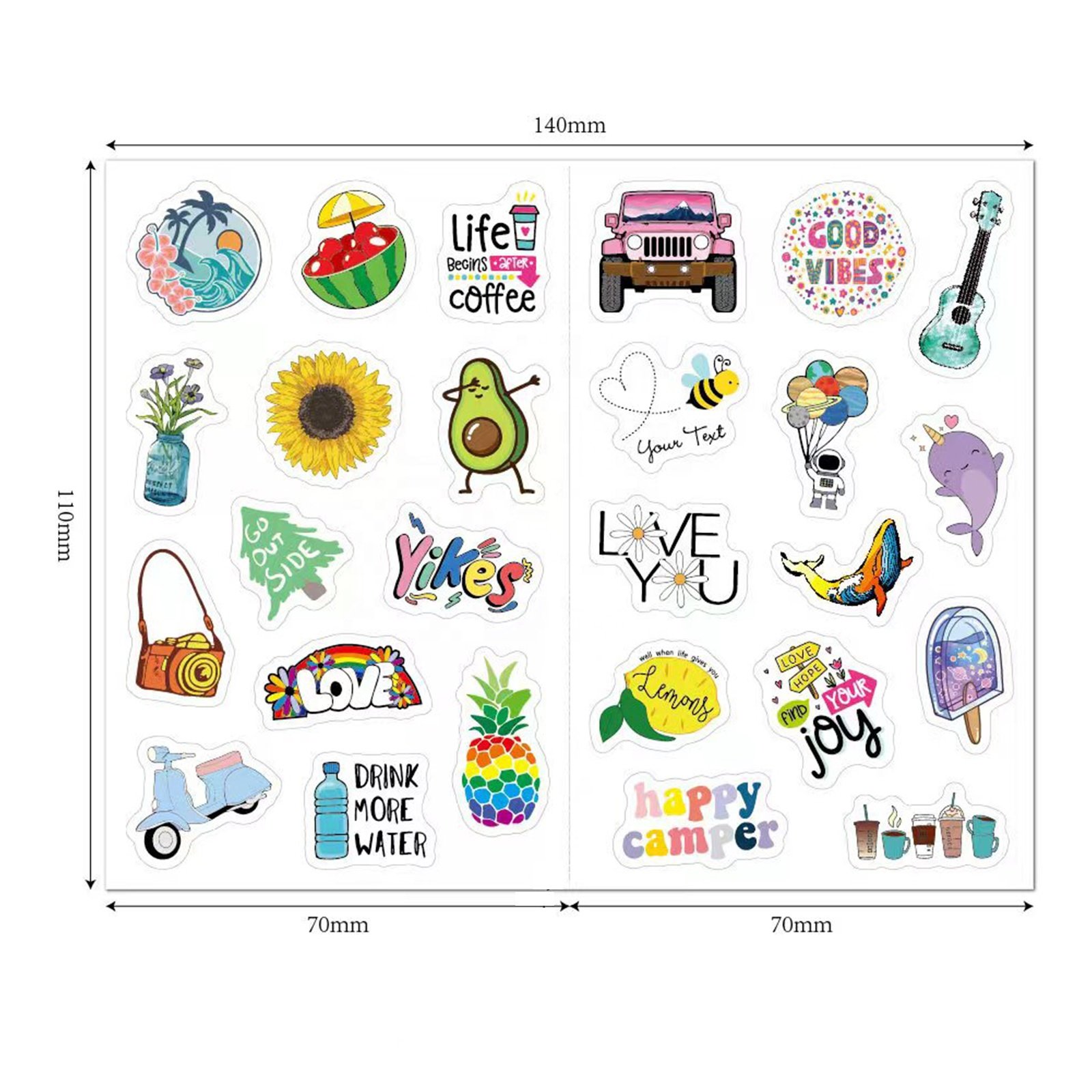Custom Beach Sticker Small Size Waterproof Cartoon Outdoor Small Fresh Guitar Suitcase Beach Sticker