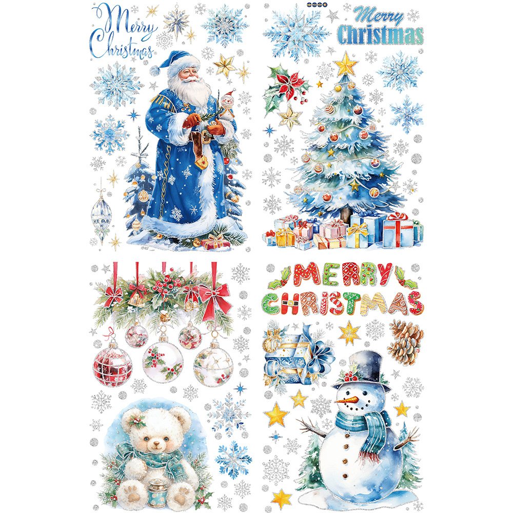 Christmas hanging ball tree Santa Claus cute cartoon snowman Christmas decorations window sticker silver dust Christmas static