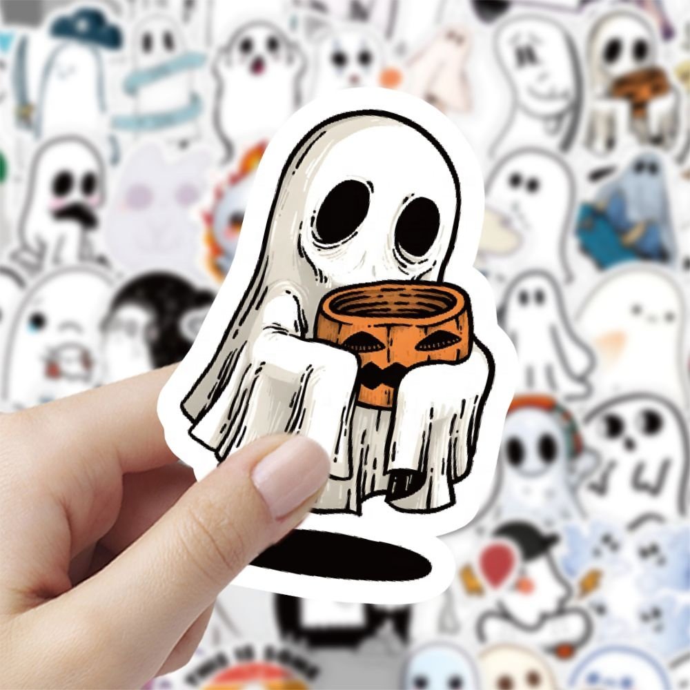 60pcs Cartoon Cute Ghost Sticker Custom Waterproof Vinyl Mobile Laptop Wall of Halloween Phantom Stationery Kiss Cut Stickers