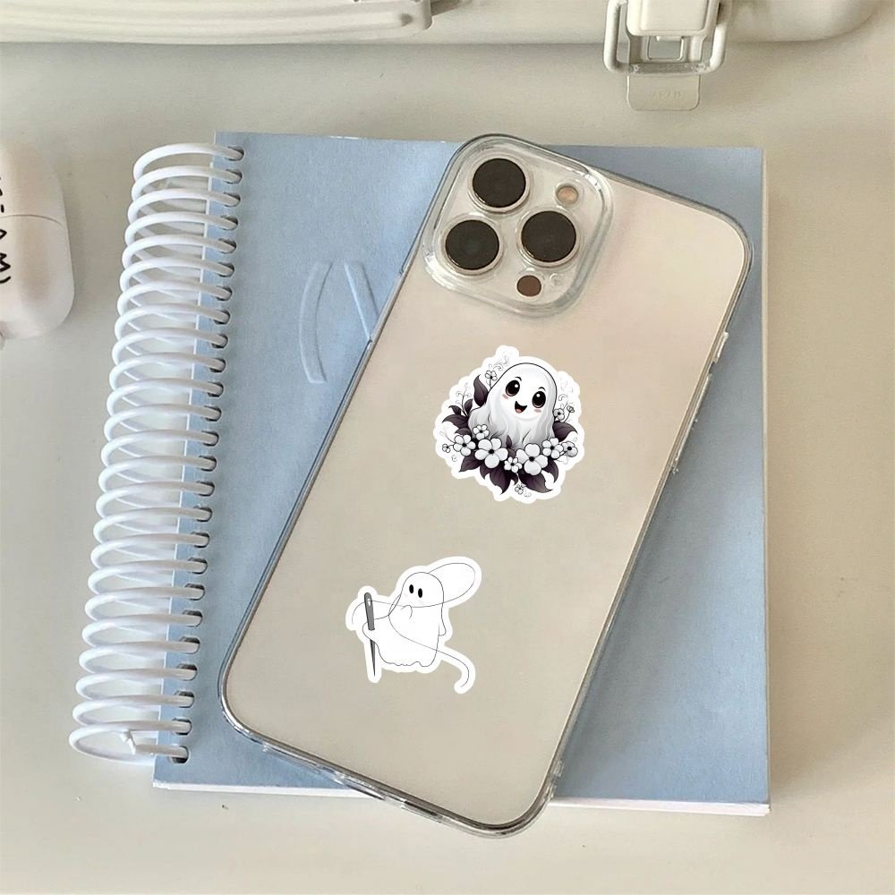 60pcs Cartoon Cute Ghost Sticker Custom Waterproof Vinyl Mobile Laptop Wall of Halloween Phantom Stationery Kiss Cut Stickers