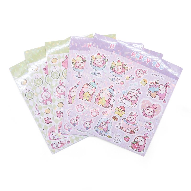 Kawaii Logo Cartoon Kiss Cut Stickers Adhesive Waterproof Vinyl Glossy Glitter Lamination Custom Sticker Sheets