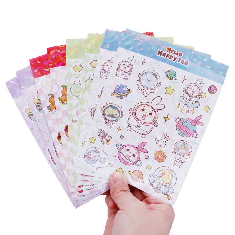 Kawaii Logo Cartoon Kiss Cut Stickers Adhesive Waterproof Vinyl Glossy Glitter Lamination Custom Sticker Sheets