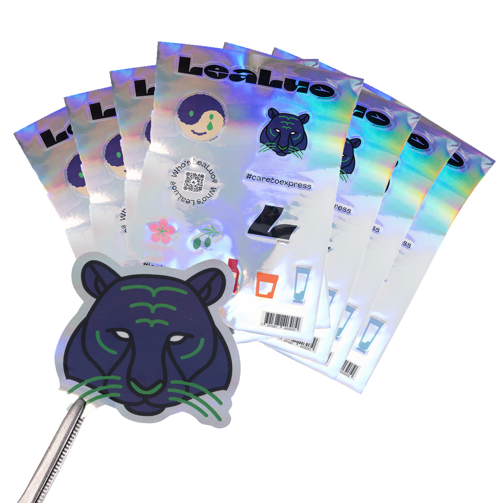 Custom design waterproof matte hologram sticker cartoon label design die cut sticker set for gift packaging adhesive