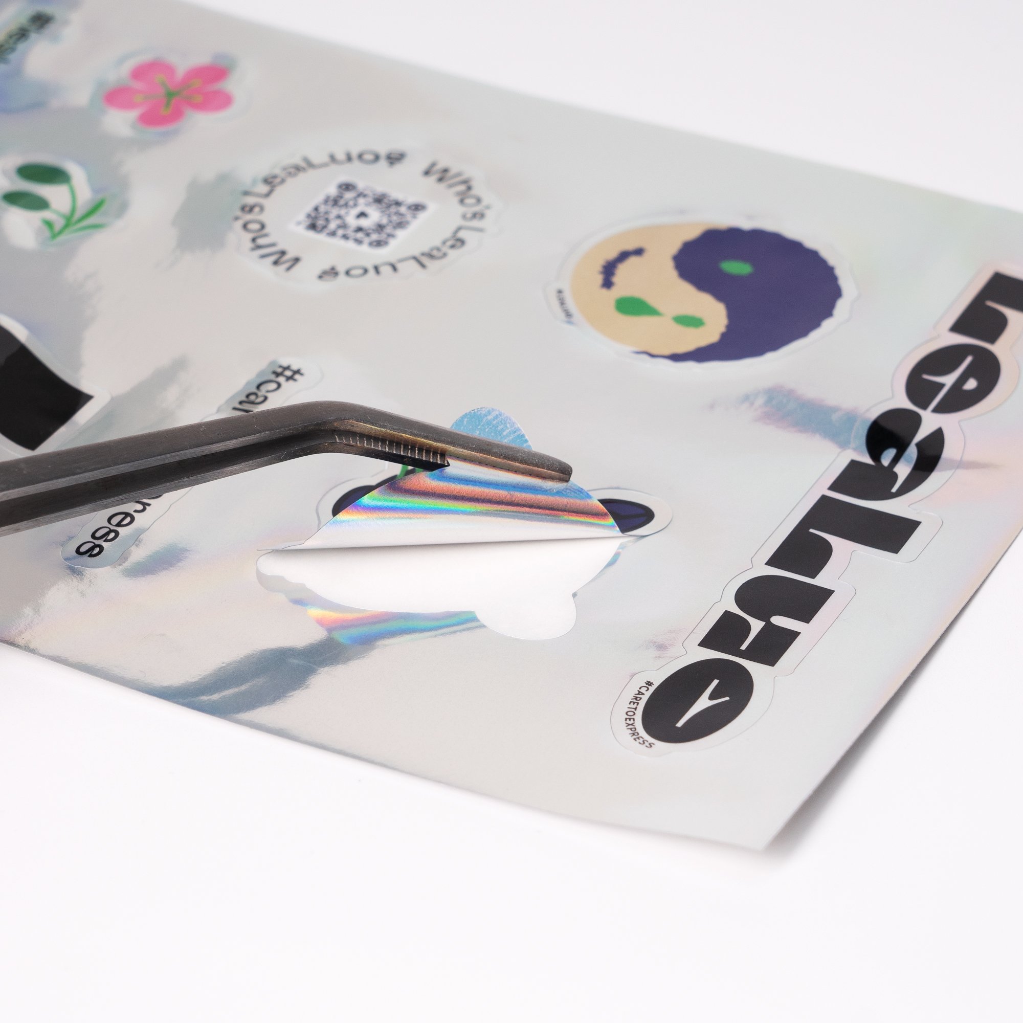 Custom design waterproof matte hologram sticker cartoon label design die cut sticker set for gift packaging adhesive