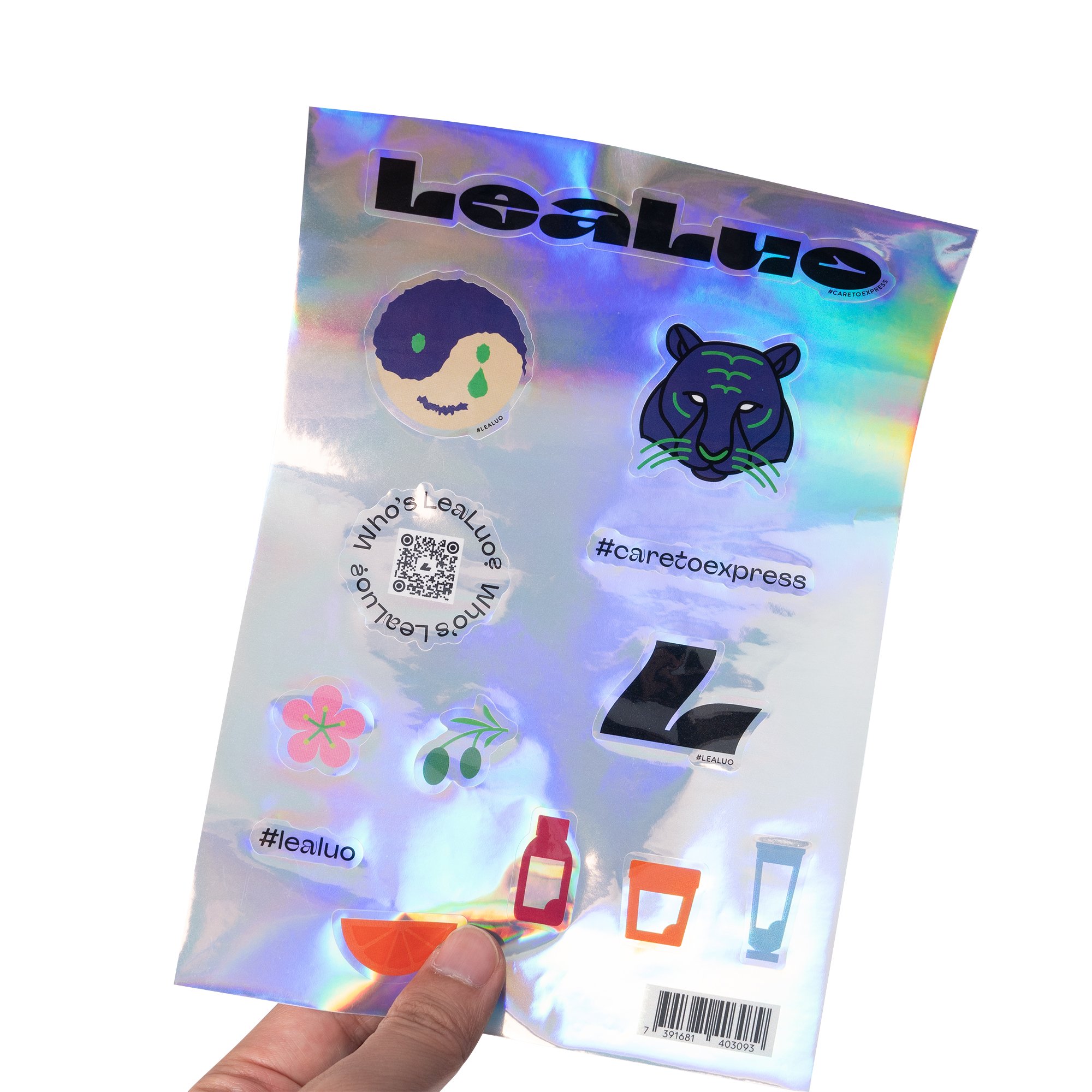 Custom design waterproof matte hologram sticker cartoon label design die cut sticker set for gift packaging adhesive
