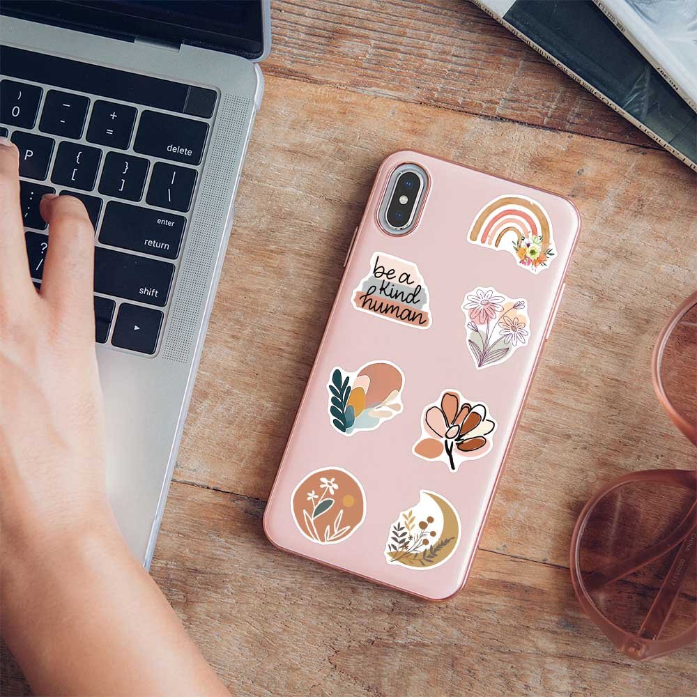 50pcs Aesthetic Boho Stickers Cute Waterproof Stickers for Water Bottles Laptop Phone Scrapbook Junk Journal Sticker for Teens