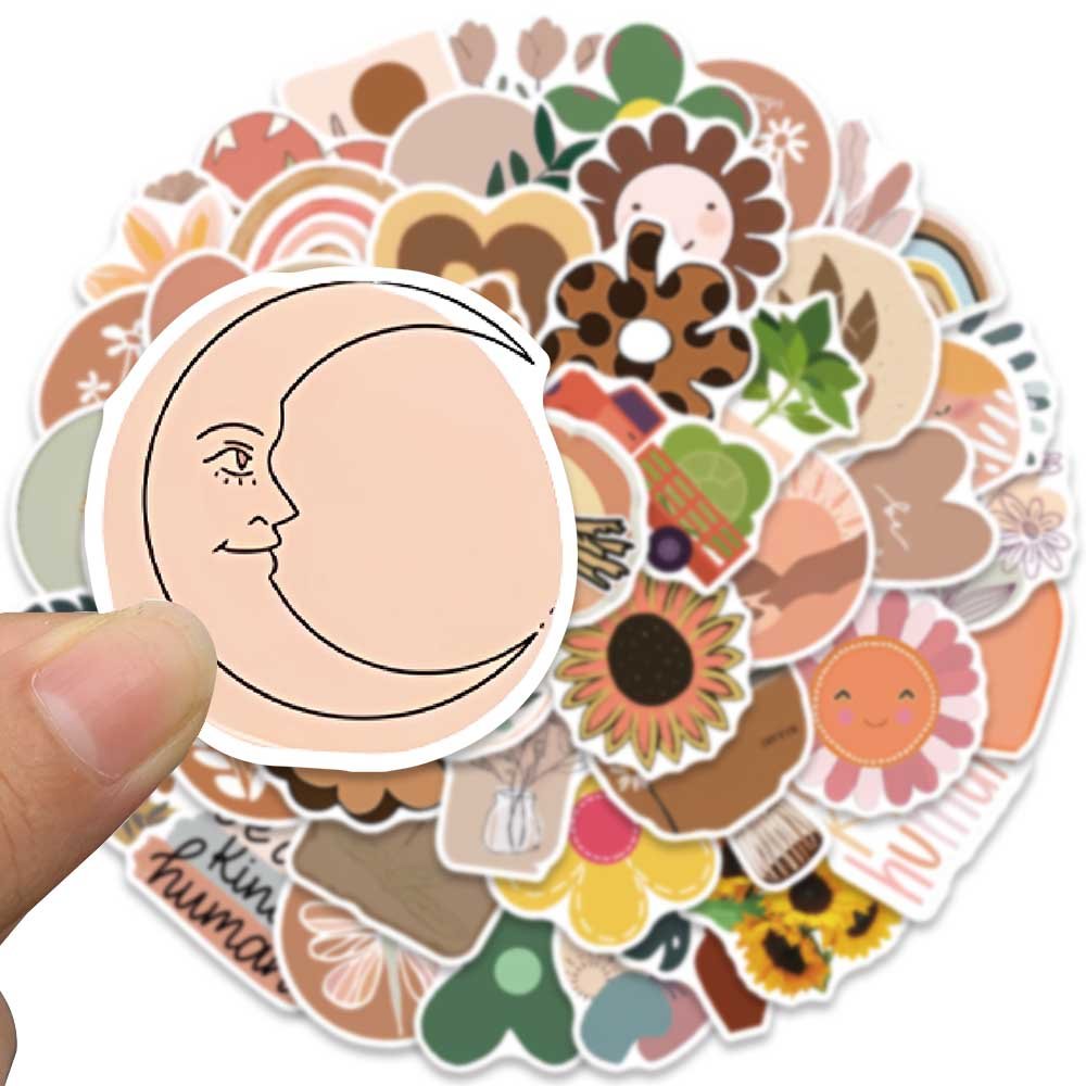 50pcs Aesthetic Boho Stickers Cute Waterproof Stickers for Water Bottles Laptop Phone Scrapbook Junk Journal Sticker for Teens
