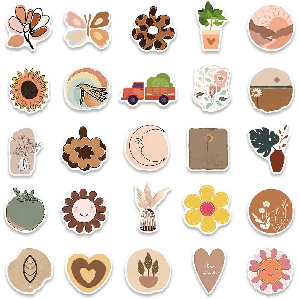 50pcs Aesthetic Boho Stickers Cute Waterproof Stickers for Water Bottles Laptop Phone Scrapbook Junk Journal Sticker for Teens