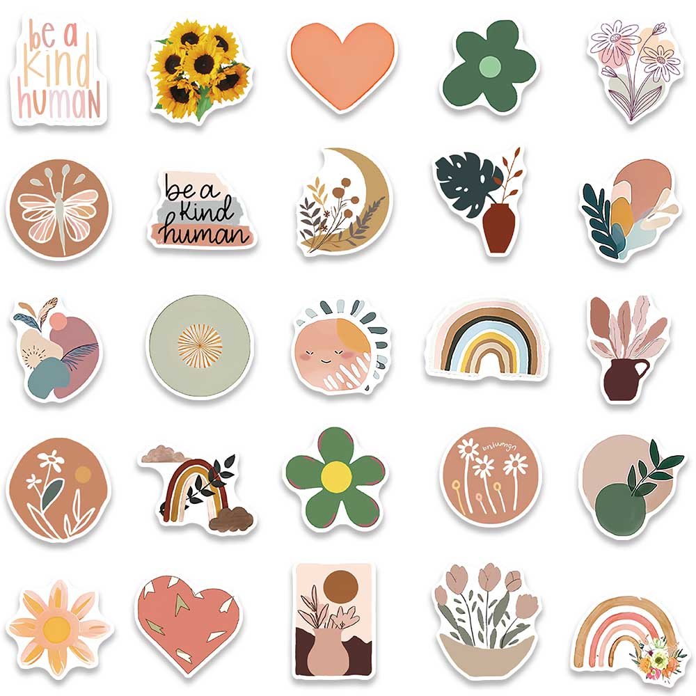 50pcs Aesthetic Boho Stickers Cute Waterproof Stickers for Water Bottles Laptop Phone Scrapbook Junk Journal Sticker for Teens