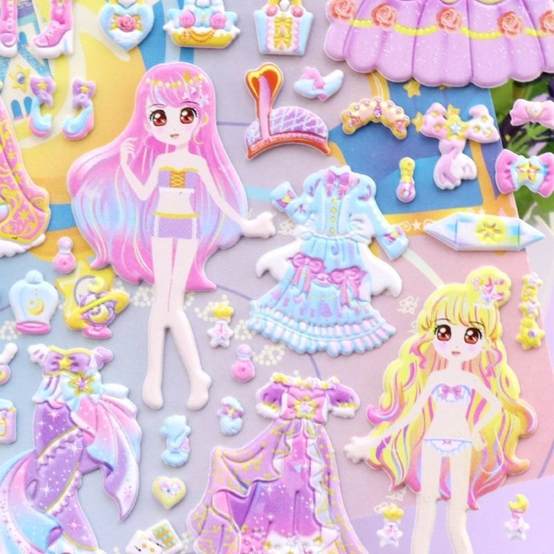 Waterproof DIY 3d Bling Gem Acrylic Crystal Sticker 3D Pink Puffy Sticker Cartoon Mermaid Princess Stickers