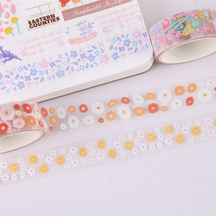 PET transparent washi tape 5 rolls /box Flowers stickers for kids cartoon stationery cute washi tape journal