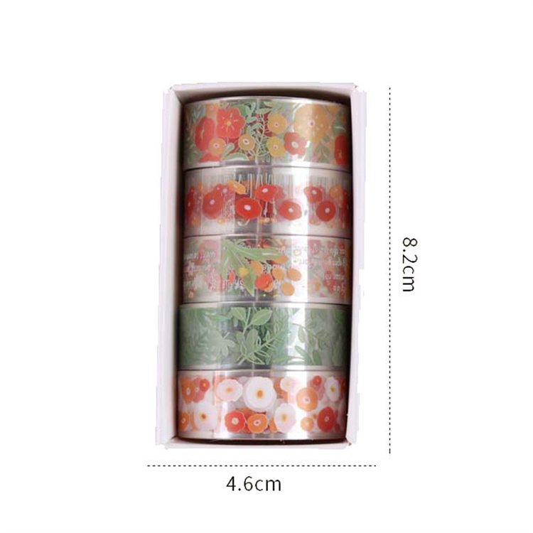 PET transparent washi tape 5 rolls /box Flowers stickers for kids cartoon stationery cute washi tape journal