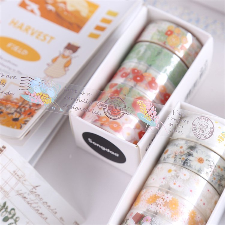 PET transparent washi tape 5 rolls /box Flowers stickers for kids cartoon stationery cute washi tape journal