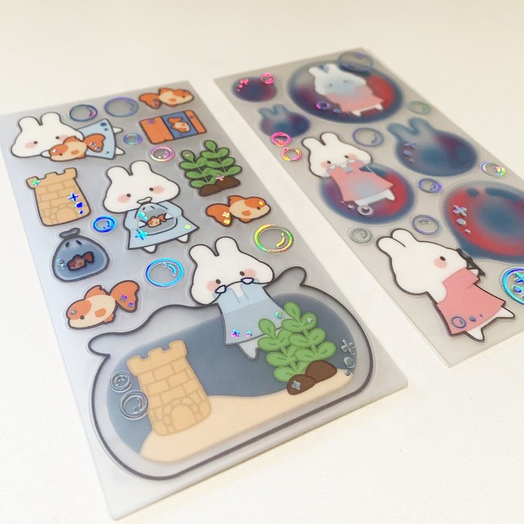 Custom Clear Transparent Gold Silver Holo Foil Kiss Cut Sticker Sheets with Clear Backing