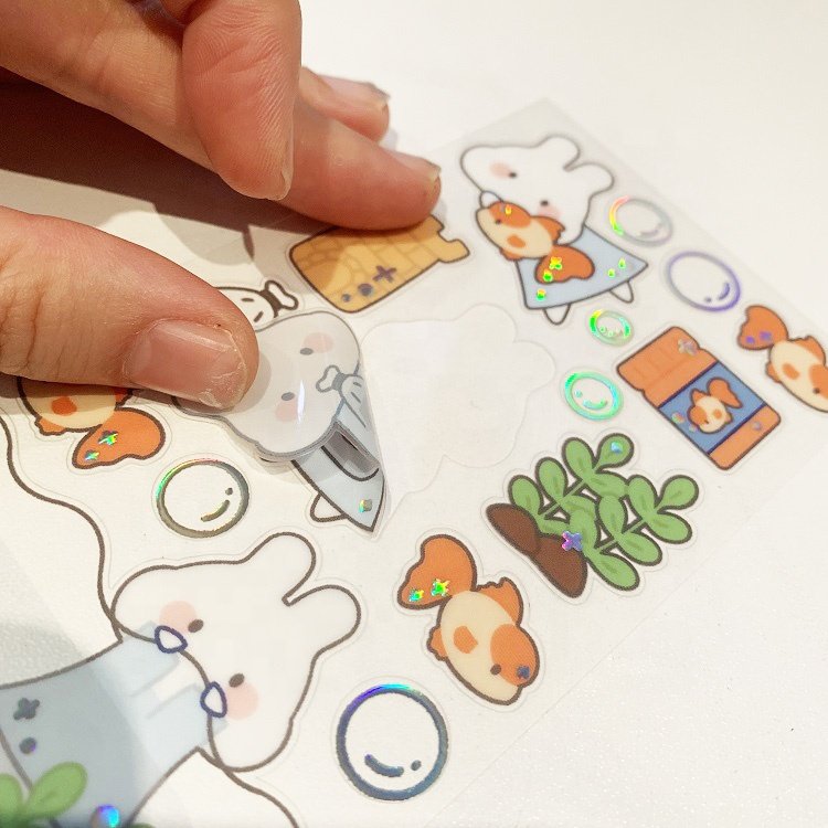 Custom Clear Transparent Gold Silver Holo Foil Kiss Cut Sticker Sheets with Clear Backing