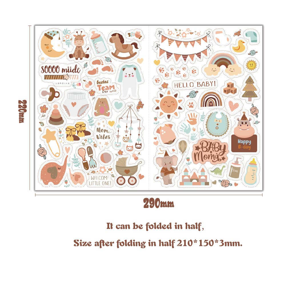 High Quality ins Style Eco-friendly Baby Scrapbook Sticker Cartoon Decorative Waterproof Graffiti Scrapbooking Custom Sticker