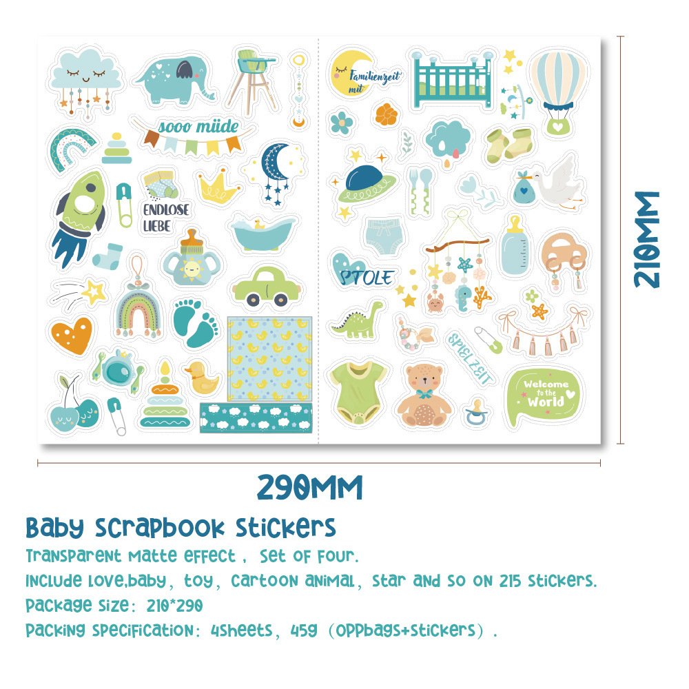High Quality ins Style Eco-friendly Baby Scrapbook Sticker Cartoon Decorative Waterproof Graffiti Scrapbooking Custom Sticker