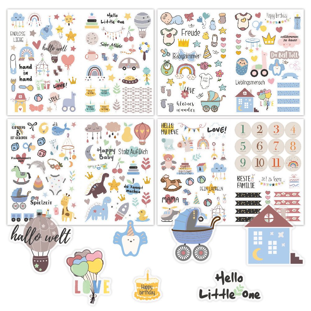High Quality ins Style Eco-friendly Baby Scrapbook Sticker Cartoon Decorative Waterproof Graffiti Scrapbooking Custom Sticker