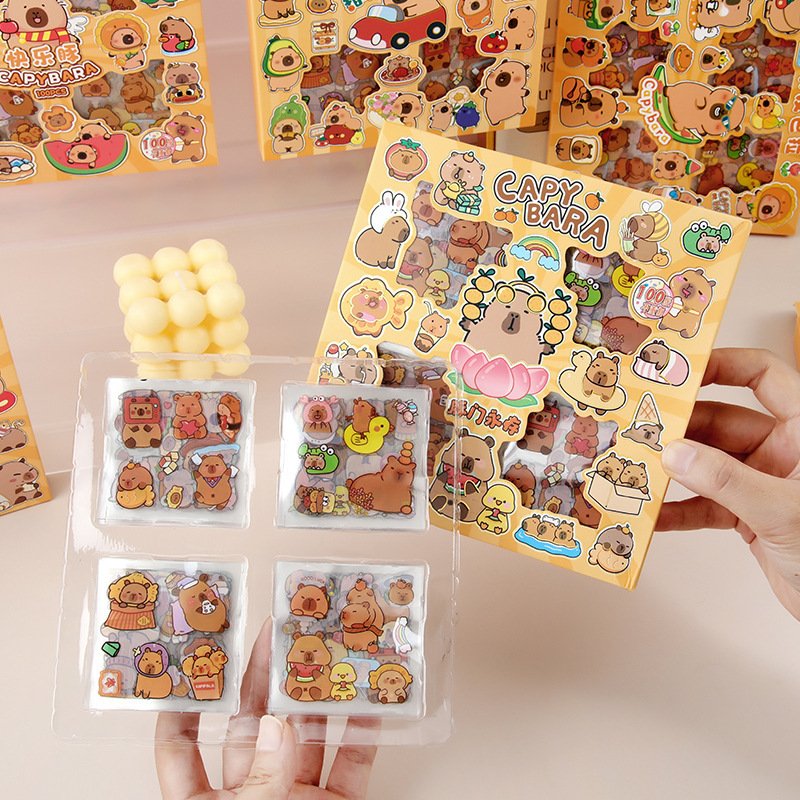 School kids 100 sheets decoration cartoon capybara kawaii cute sticker set