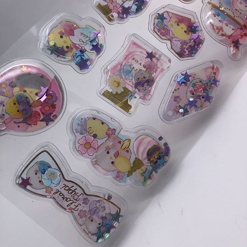 Manufacturers Shake Cartoon Three-dimensional Shaking Water Filling Oil Decoration Blister 3D Toy Stickers