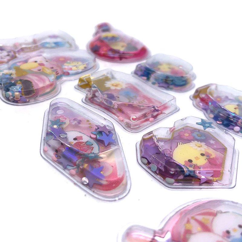 Manufacturers Shake Cartoon Three-dimensional Shaking Water Filling Oil Decoration Blister 3D Toy Stickers
