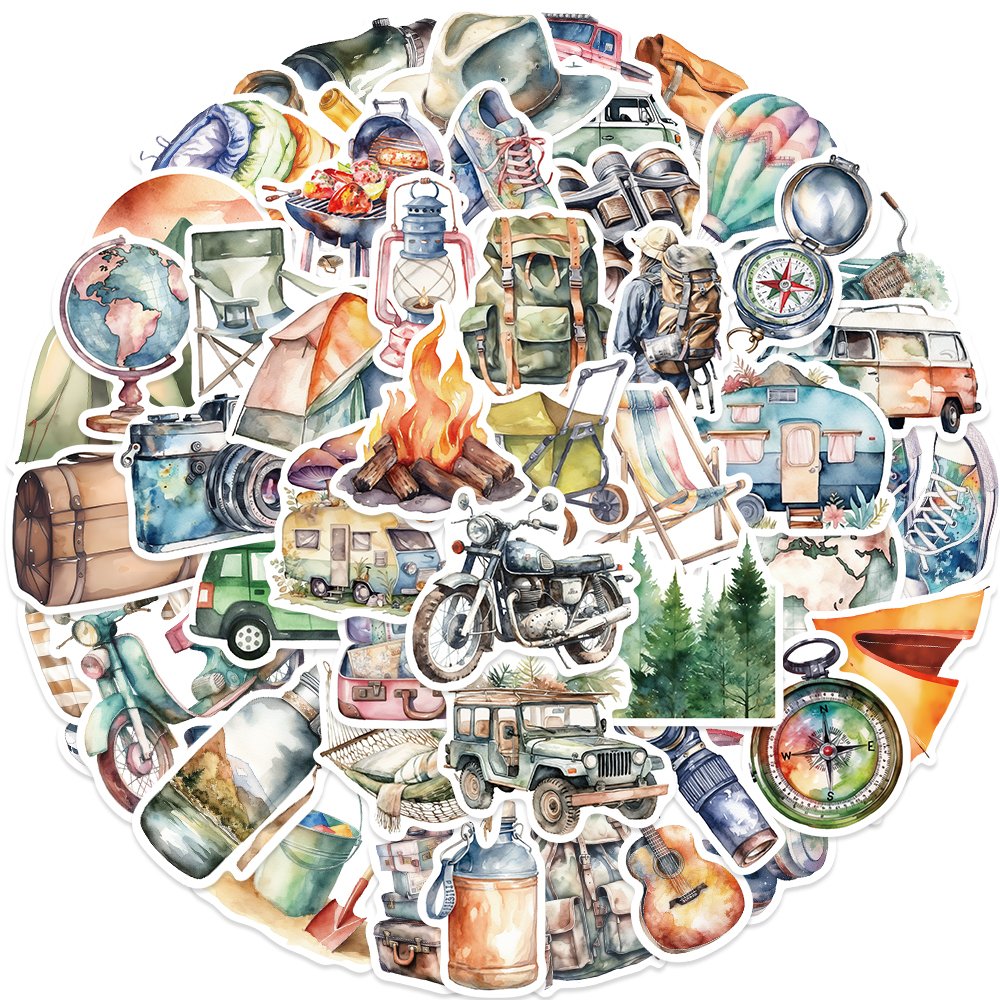 50pcs Cartoon Outdoor Travel Graffiti Waterproof Stickers Creative Trendy Notebook Refrigerator Mug Cardecoration Stickers