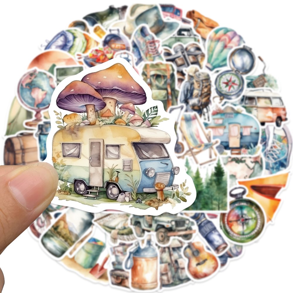 50pcs Cartoon Outdoor Travel Graffiti Waterproof Stickers Creative Trendy Notebook Refrigerator Mug Cardecoration Stickers