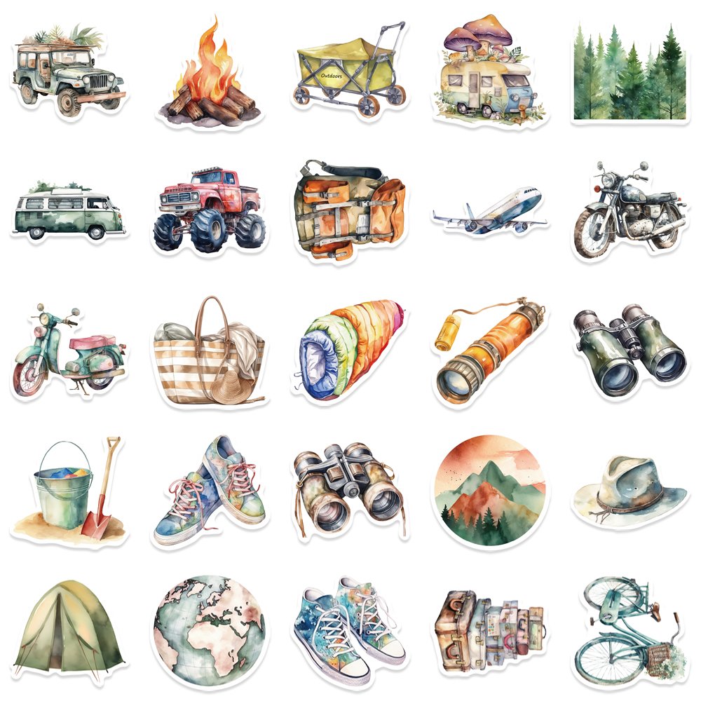 50pcs Cartoon Outdoor Travel Graffiti Waterproof Stickers Creative Trendy Notebook Refrigerator Mug Cardecoration Stickers