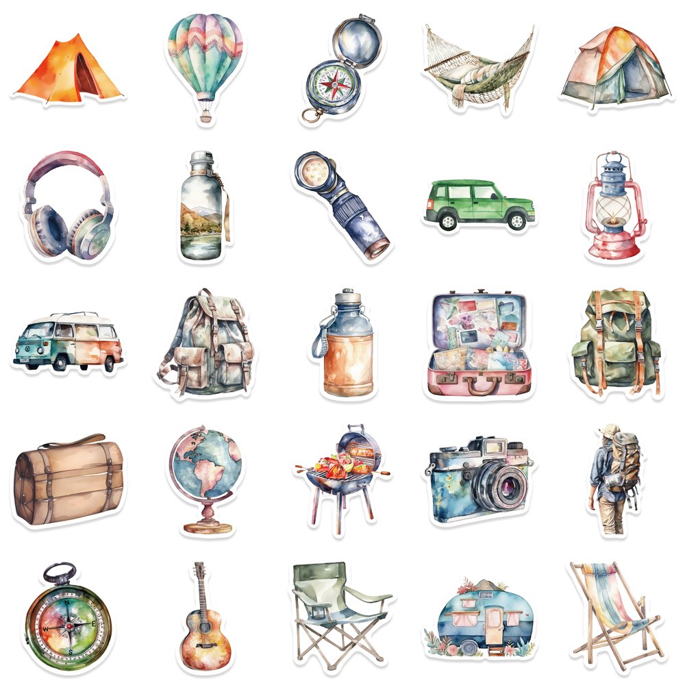 50pcs Cartoon Outdoor Travel Graffiti Waterproof Stickers Creative Trendy Notebook Refrigerator Mug Cardecoration Stickers