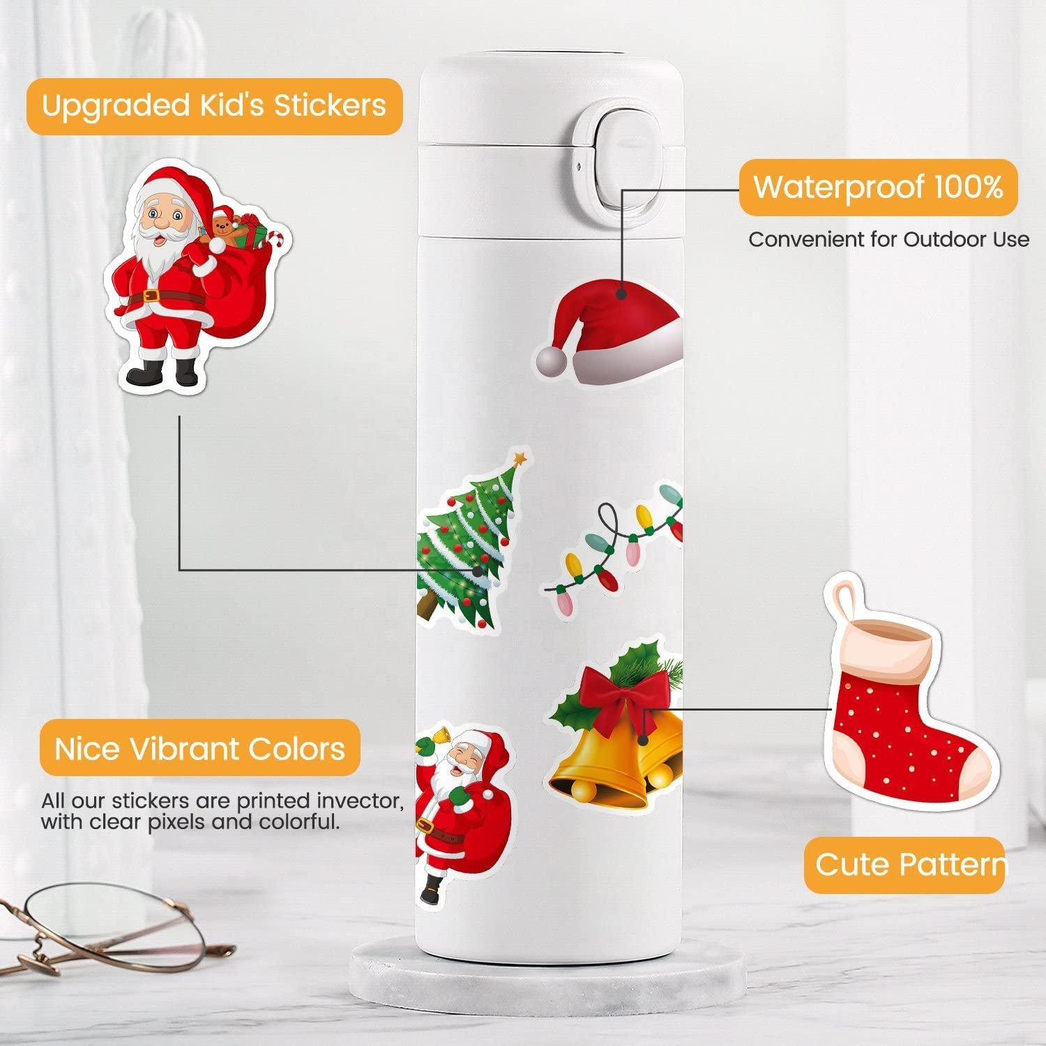 Christmas Decorations 400 PCS Water Bottle Stickers for Kids Teens Cute Vinyl Waterproof Laptop Skateboard Stickers