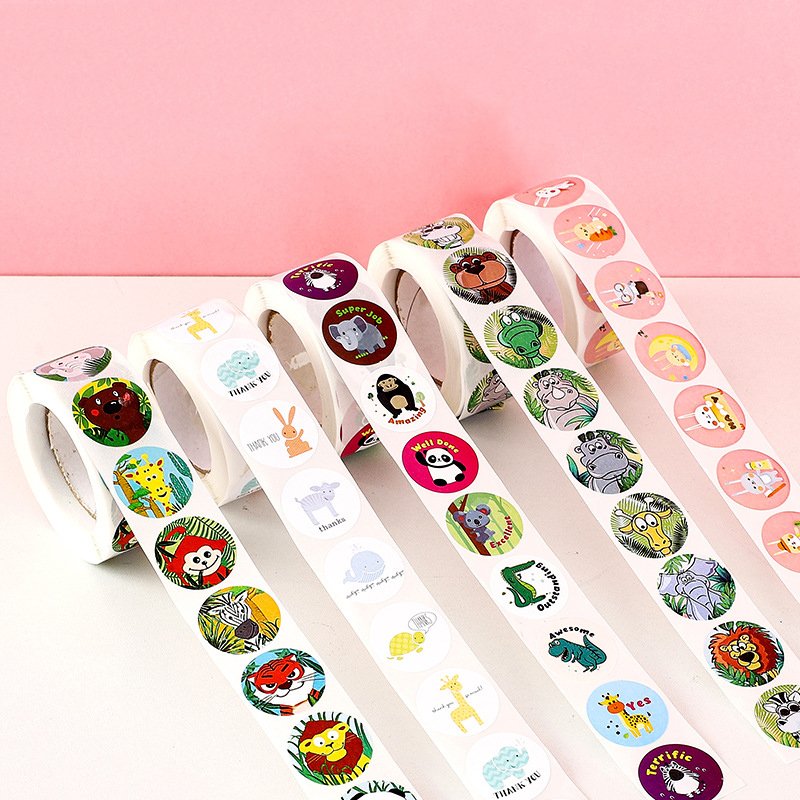 Custom Removable Adhesive Vinyl Paper Kawaii Cute Cartoon Animals School Teacher Supplies Child Reward Stickers For School