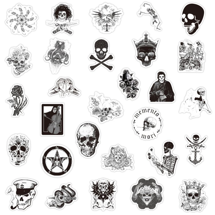 50Pcs Pvc Wallpaper black and white human skeleton Sticker Waterproof For Luggage Laptop Skateboard Graffiti Sticker Pack