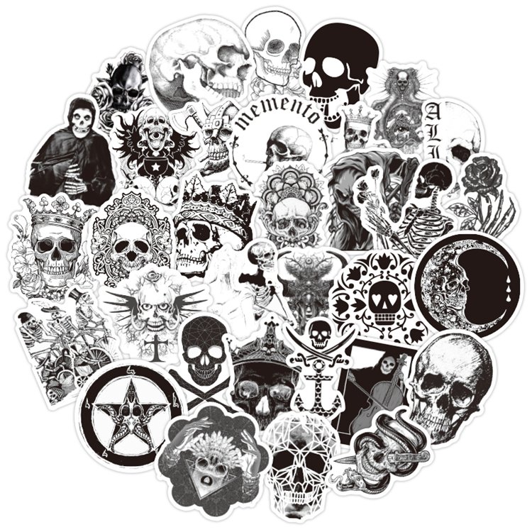 50Pcs Pvc Wallpaper black and white human skeleton Sticker Waterproof For Luggage Laptop Skateboard Graffiti Sticker Pack