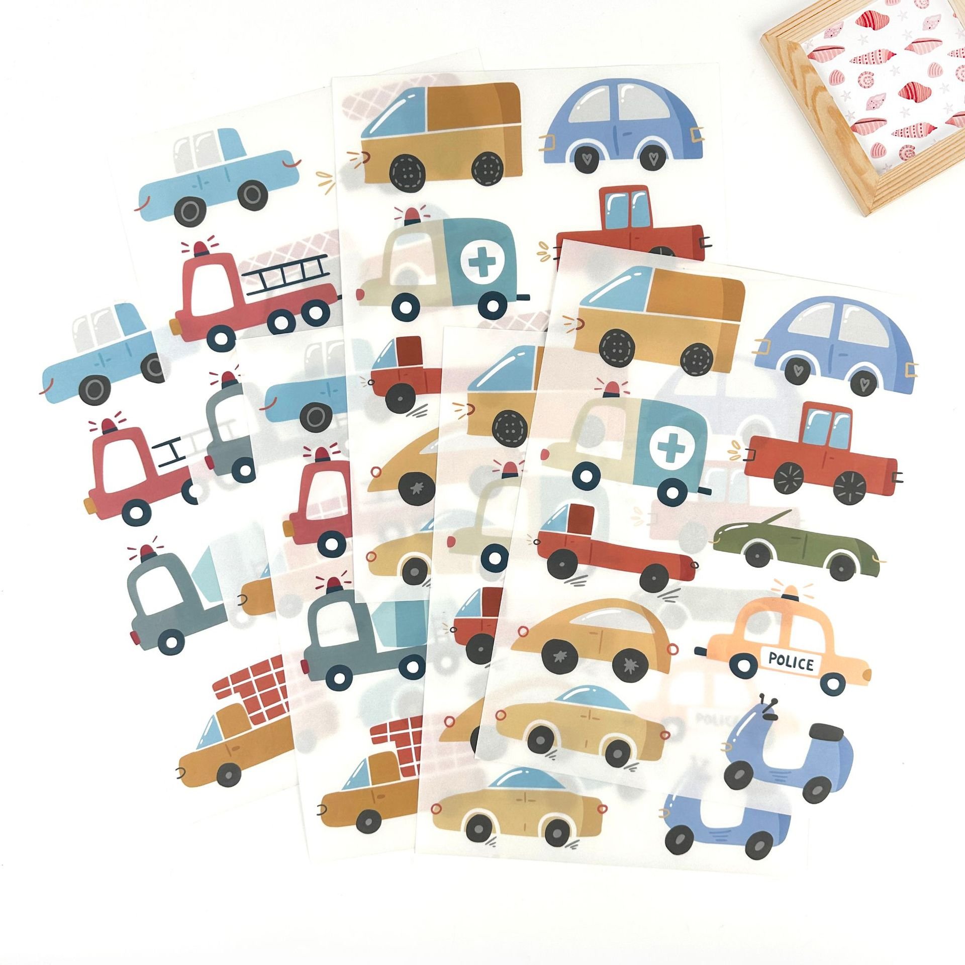 6 Sheets 57pcs Construction Vehicles Wall Stickers Watercolor Style Decals Peel Cartoon cute Wall Sticker Decors for Kids Room